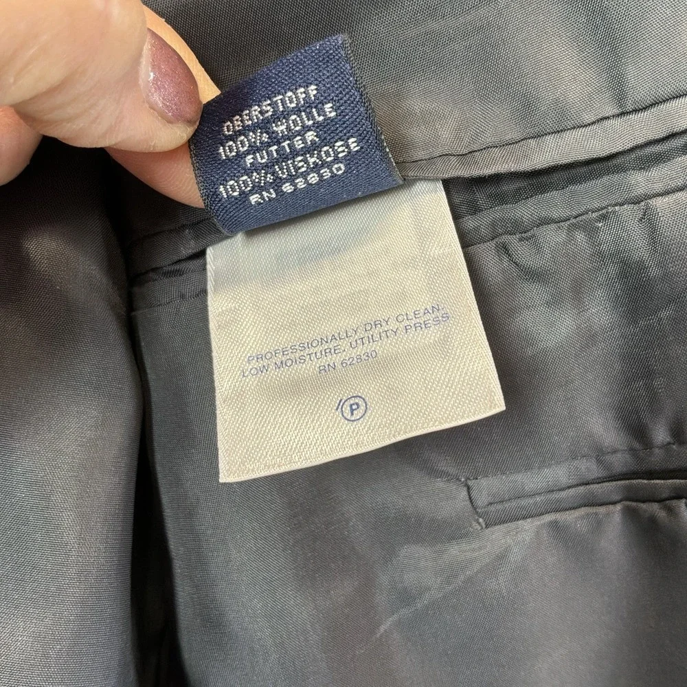 Lands End‎ 100% Wool Blazer Mens 39R Sport Coat Gray Windowpane Academia